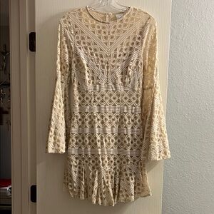 Selfie Leslie Cream Long Sleeve Lace Dress